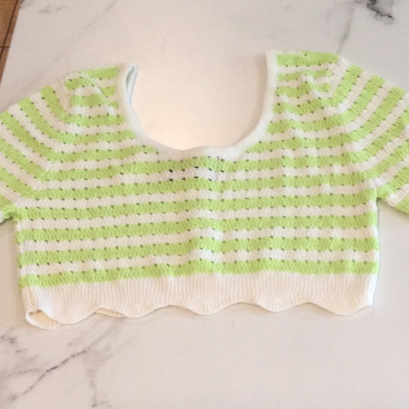 Cider lime green and white striped crochet crop top, medium - Picture 4 of 5